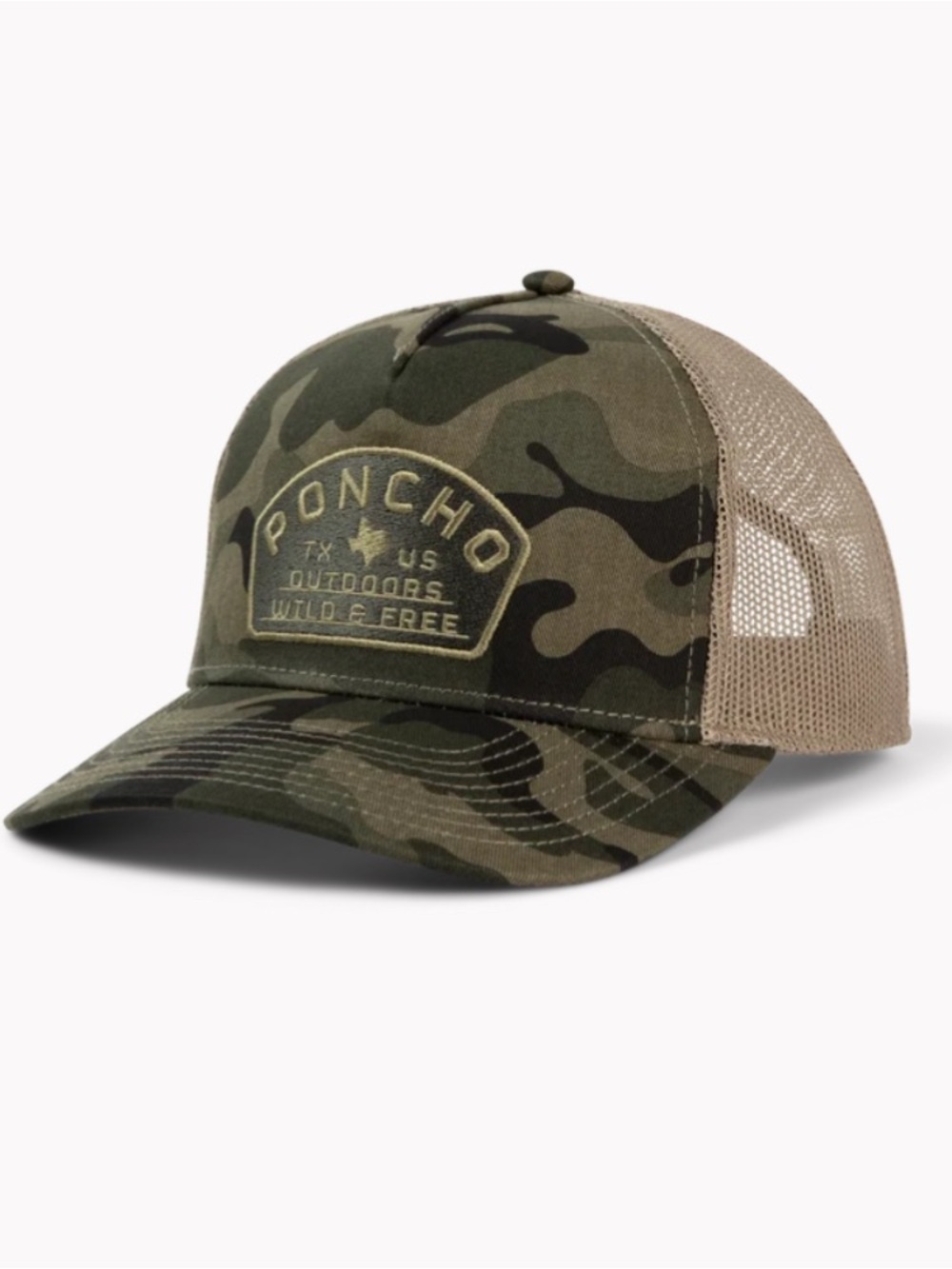 Poncho Outdoors Camo Wild and Free Trucker Hat Classic Outdoor NWOT